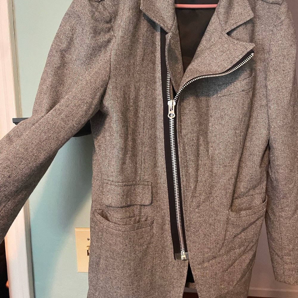 Gray Women's Blazer with Zipper Detail